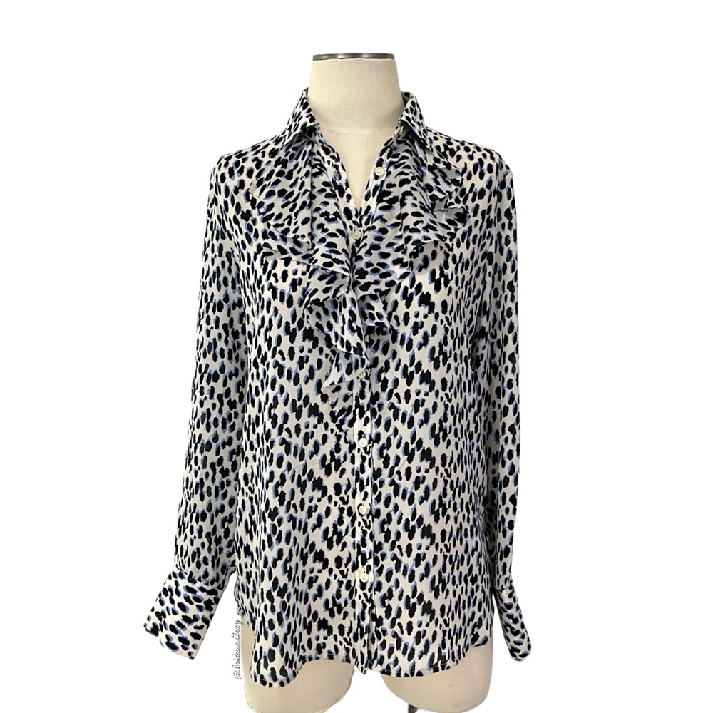 Banana Republic- Cream Blue Leopard Button Down Blouse Size Small